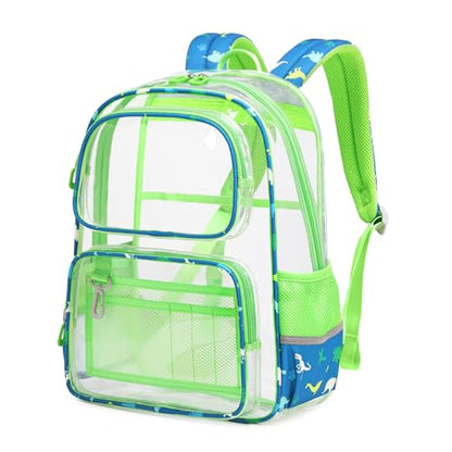 Sisipoet Clear Backpack for School, Heavy Duty PVC Transparent Bookbag, Funny Kids Backpacks with Dinosaurs Print, Green - color: Green/Dinosaurs