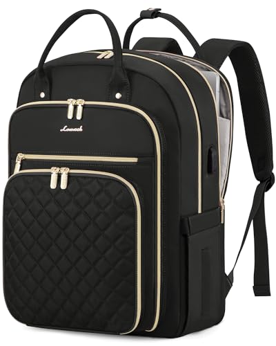LOVEVOOK 17" Laptop Backpack for Women with Laptop Compartment, Water Resistant Travel Work Backpacks Purse Stylish College Business Teacher Nurse Computer Bag - color: Black, size: 17-Inch(separate laptop compartment)