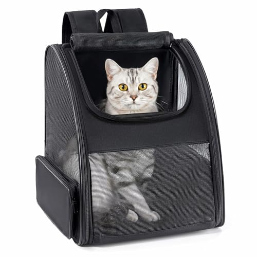 Conlun Cat Backpack Carrier for Small Dogs and Cats Fit Up to 15 Lbs,Small Dog Backpack, Foldable with 3-Side Mesh Windows, Pet Carrier for Travel & Hiking Friendly，Black - color: Black