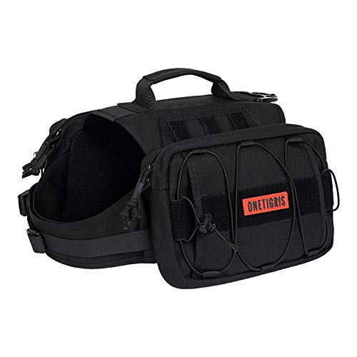 OneTigris Dog Backpack for Medium & Large Dogs, Nylon Backpack for Dogs Tactical Pet Backpack with Side Pockets for Hiking Walking Training Running (Black, Large) - color: Black, size: Large