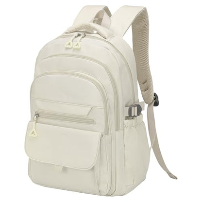 Aesthetic Daypack Backpack, Water-Resistant 15.6" Laptop Backpack for Women and Men, Featuring Touch-Fastener and Anti-Theft Pockets (White) - color: White