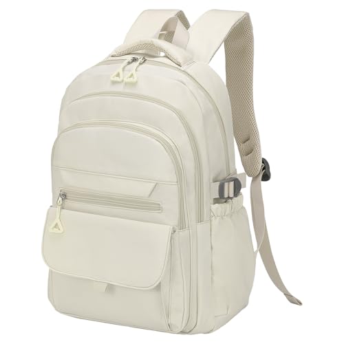 Aesthetic Daypack Backpack, Water-Resistant 15.6" Laptop Backpack for Women and Men, Featuring Touch-Fastener and Anti-Theft Pockets (White) - color: White