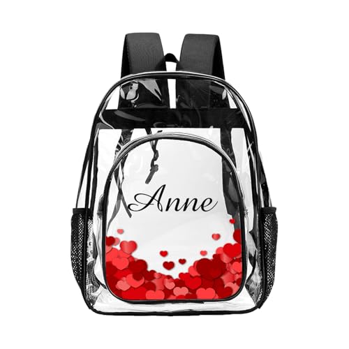 Personalized Clear Backpack with Name, Custom Heavy Duty Stadium Approved School Transparent Book Bag with Reinforced Padded Straps, Kids Girls Water Proof Clear Book Bag - color: N-clear Backpack