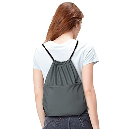 Drawstring Backpack Sports Water Resistant String Bag Sport Gym Sackpack for Women Men Large with Zipper, Grey - color: Grey