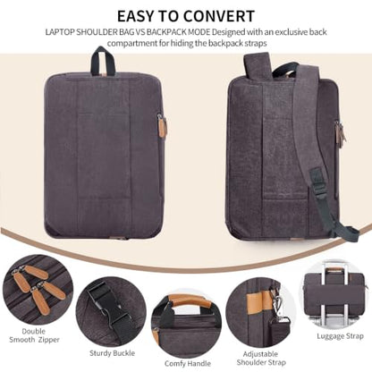 ESTARER Laptop Computer Bag for Men 3 In 1, 17-17.3 Inch Laptop Messenger Bag for Business/Work/Travel, Convertible Backpack Briefcase Water resistant Canvas Laptop Backpack (Grey) - color: Canvas Gray