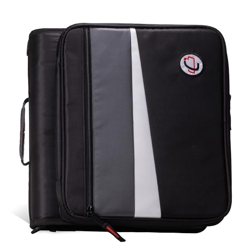 Case-it 2 Inch 3 O-Ring Zipper Binder with Padded Laptop Case Workstation, Shoulder Strap, LT-117, Black - color: D Black / Multi, size: 1 Pack