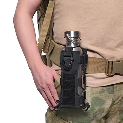 2023 Upgrade Laser Cut Design Molle Radio Pouch Holder & Molle Adjustable Water Bottle Holder 40 oz,Black/Green/Coyote Tan Tactical Bottle Pouch for Backpack Belt - color: Black
