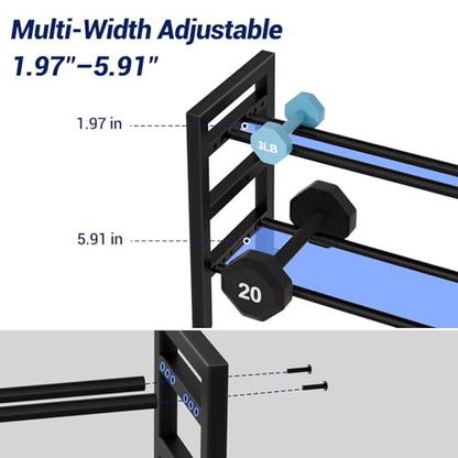 Dumbbell Rack Stand Only 2-Tier 20 IN Length Adjustable Small Weight Rack For Home Gym Dumbbells Kettlebell,350LB Capacity Heavy-Duty Compact Dumbbell Holder
