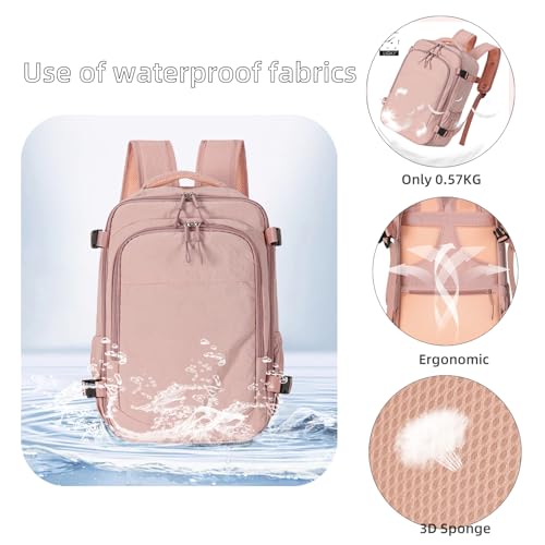 Travel Backpack For Women Men,Airline Approved Carry on Backpack,Casual Daypack for Business Travel Essentials (Pink) - color: Pink