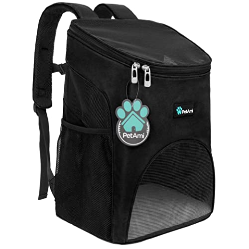 PetAmi Cat Backpack Carrier, Airline Approved Pet Carrier Backpack for Small Dogs and Large Cats, Soft Sided Collapsible Ventilated with Sherpa Bed for Hiking Travel, Max 18 lbs, Black - color: Black