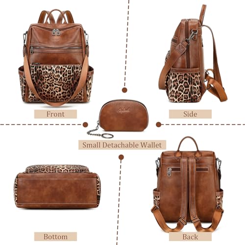AGLOD Leather Backpack Purse for Women Designer Ladies Shoulder Bag Fashion Faux Work Travel Handbags - color: Leopard