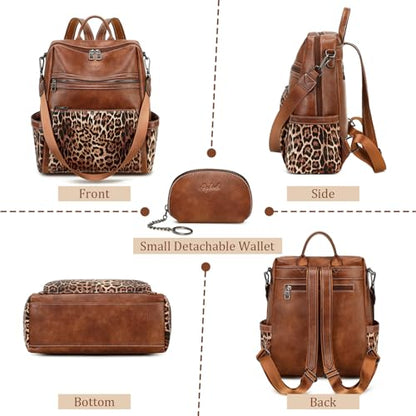 AGLOD Leather Backpack Purse for Women Designer Ladies Shoulder Bag Fashion Faux Work Travel Handbags - color: Leopard
