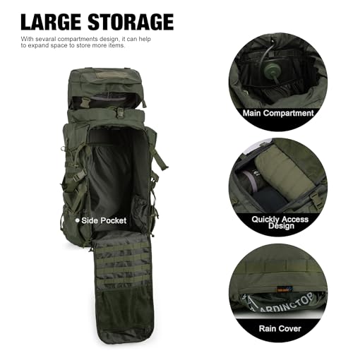 Mardingtop 70L Internal Frame Backpack for Hunting,Camping,Hiking Backpacking Backpack with Rain Cover - color: Ranger Green