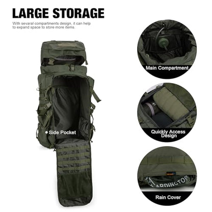 Mardingtop 70L Internal Frame Backpack for Hunting,Camping,Hiking Backpacking Backpack with Rain Cover - color: Ranger Green