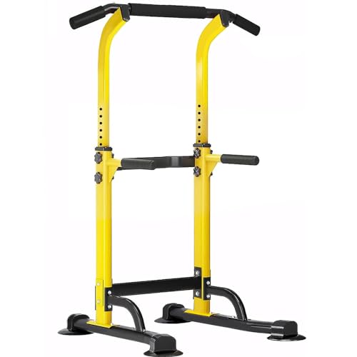 SogesPower Power Tower Dip Station Pull Up Bar for Home Gym Adjustable Height Strength Training Workout Equipment,Pull Up Bar Station - color: Yellow