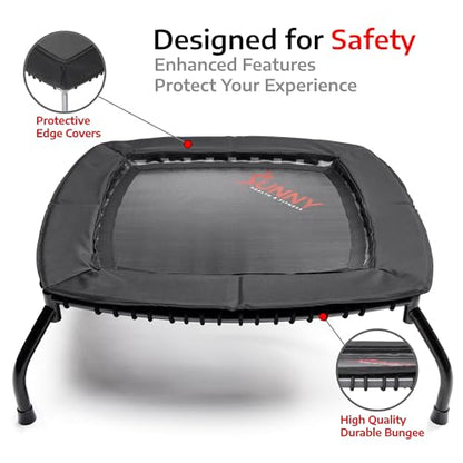 Sunny Health & Fitness Springless Mini Fitness Trampoline – Premium Adjustable Bungee-Style Indoor/Outdoor Exercise Rebounder for Quieter and Safer Workouts - size: 40 Inch