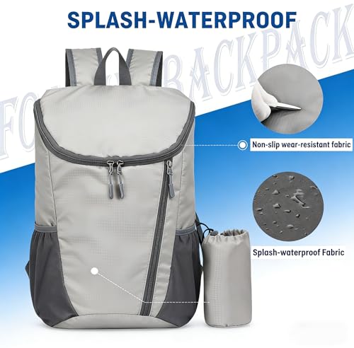 Hiking Backpack, Waterproof Wearable Lightweight Backpack, Foldable Outdoor Travel Camping Daypack - color: Grey