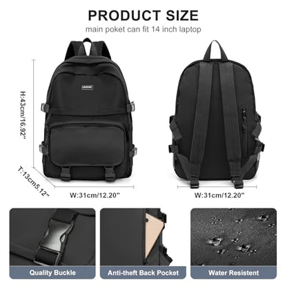 weradar All Black Backpacks For School Teens Boys Girls,Cute Bookbag,Lightweight College Backpack For Women Men,Waterproof Middle School Bag Casual Travel Daypack - color: B1-black