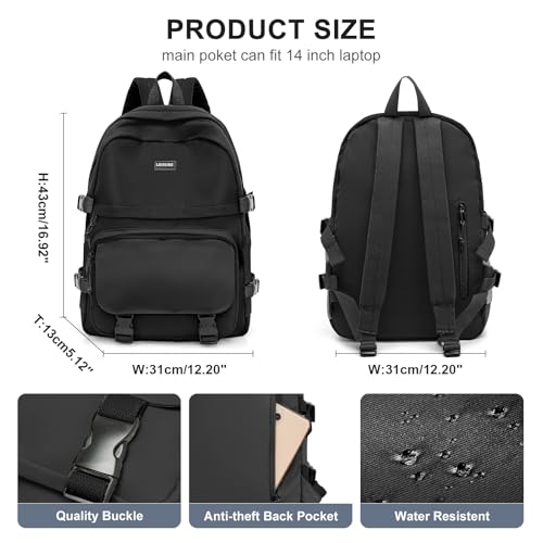 weradar All Black Backpacks For School Teens Boys Girls,Cute Bookbag,Lightweight College Backpack For Women Men,Waterproof Middle School Bag Casual Travel Daypack - color: B1-black