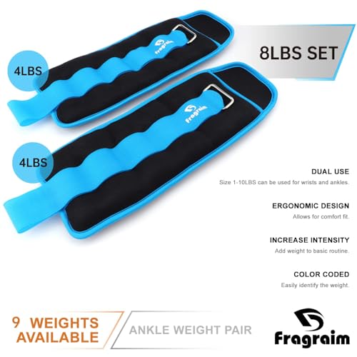 Ankle Weights for Women, Men and Kids - 1/2/3/4/6/8/10/12/15/20 LBS 1 Pair Strength Training Wrist/Leg/Arm Weight with Adjustable Strap for Jogging, Gymnastics, Aerobics, Home Fitness, Physical Therapy - style: 8Lbs Pair (4lb x 2) - Sky blue