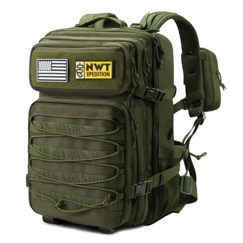 Military Tactical Backpack,Sturdy Work & Molle Laptops Rucksack,Army Pack for Hiking Camping Travel Fishing Gym,Green - color: Green