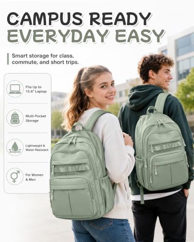 BJLFS Green Cute School Backpack with Laptop Compartment Small Travel Laptop Backpack for Women Men Waterproof College Backpack Simple School Bag for Teens Girls Boys - color: A2-green