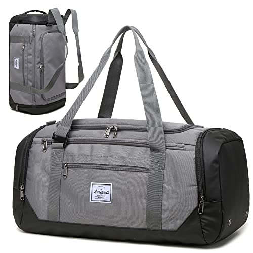 Laripwit Travel Duffle Bag for men 40L Medium Sports Gym Bag with Wet Pocket & Shoes Compartment Weekender Overnight Backpack for Traveling Duffel Bag Backpack for Women, Gray - color: Gray