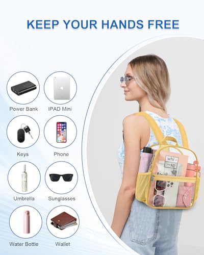 Clear Backpack for Stadium Events, 12x12x6 Small Clear Plastic bag with Reinforced Straps for Game Security Festival Concert - color: Gold
