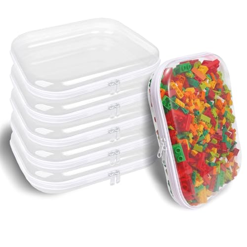 Clear Hard Shell Zipper Case,6PCS Transparent Clear Zipper Pouches,Hard Side Plastic Case Set,Portable Travel Storage Organizer Bins - color: 6pcs-L