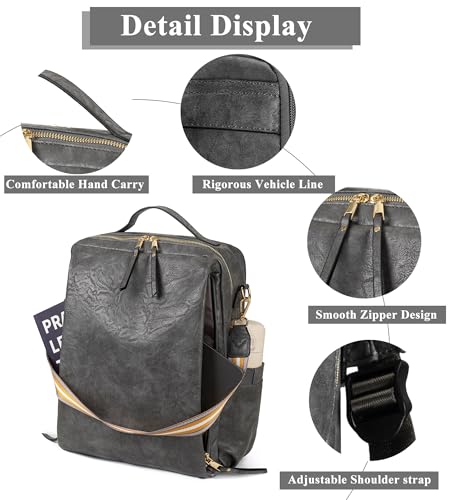 myfriday PU Leather Large Backpack Purse for Women Casual Travel Backpack Convertible Satchel Handbags With Luggage Strap (Grey) - color: Grey