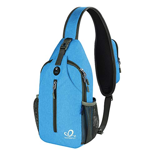 WATERFLY Crossbody Sling Backpack Sling Bag Travel Hiking Chest Bag Daypack - color: N - Sky Blue