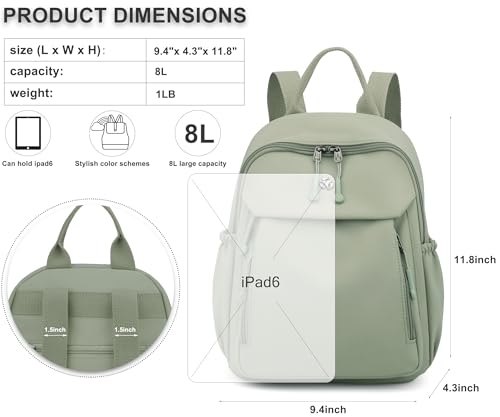 Pealwel Mini Nylon Women Backpacks,Small Ladies backpacks Lightweight Shoulder Satchel Bag Tote Handbag Casual Travel Daypack (Light Green(A)) - color: Light Green(a)