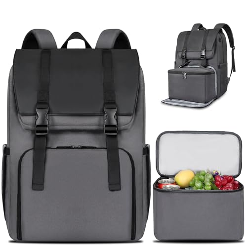 BERTASCHE Lunch Backpack, Laptop Backpack 15.6 inch w/Insulated Cooler Lunch box for Men Women, Vintage Work Backpack for College Business Commuter Travel - color: Grey, size: 15.6 in-lunch box