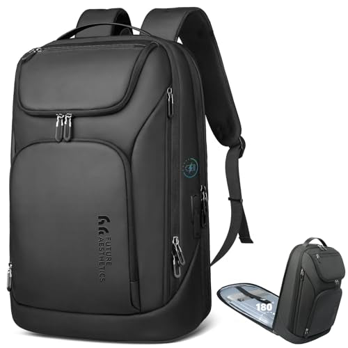 hk Business Smart Backpack for Men Anti-Theft for 17.3 Inch Laptop with USB Charging Port Water-Resistant Large Durable Compact 30L for Travel College Work-Deep Black - color: Deep Black