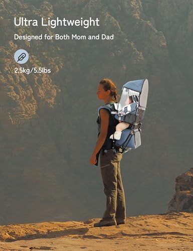 besrey Baby Backpack Carrier, Toddler Hiking Backpack with Safety 3-Height Seat, Adjustable Straps&Waist Belt, Foldable Frame Lightweight Large Capacity Child Carrier for Hiking (Haze Blue) - color: Haze Blue