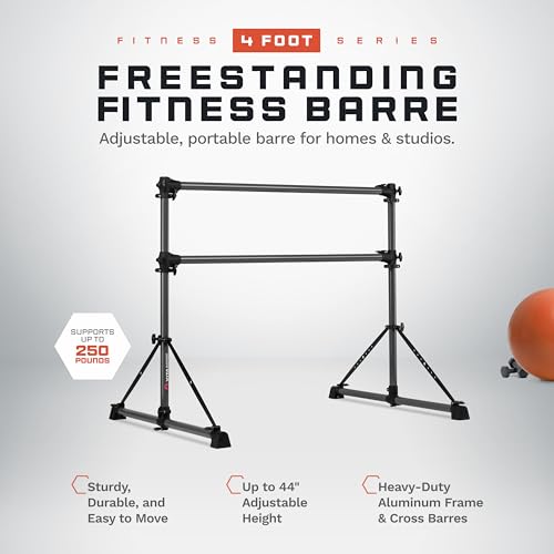 VITA Barre Portable Freestanding Double Ballet Barre, Fit, Dark Mystic Gray, Aluminum | Adjustable Height, Made in USA, Home or Gym Exercise Equipment | Dance, Fitness, Pilates - style: 4 Ft