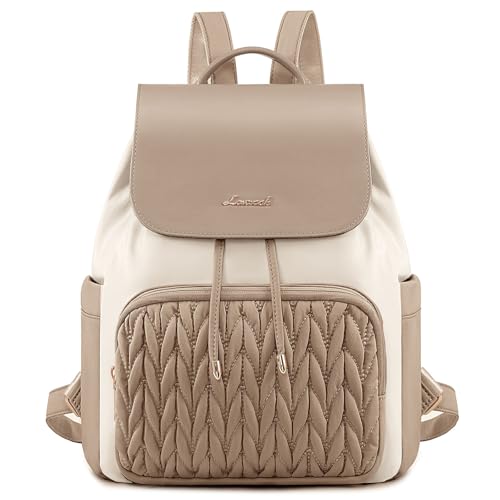 LOVEVOOK Mini Backpack for Women,Small Backpack Purse for Travel Work Cute Backpack Daypack With Anti-theft Pocket Mini Bag for Daily College Shopping - color: Off White & Khaki, size: 13 inch