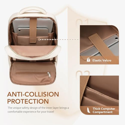 MDODO Laptop Backpack for Women,Travel Backpack with Laptop Compartment,Casual Daypack College Bookbag Computer Work Backpack,15.6 inch,Beige - color: Beige-1 Pcs