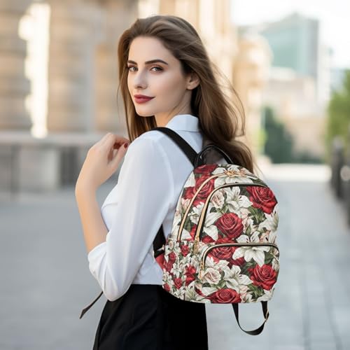 Red Rose Lily Flower Mini Backpack Purse for Women Shoulder Bag Fashion Daypack Ladies Handbag Lightweight Travel Bag Rucksack - color: Red Rose Lily Flower, size: Small