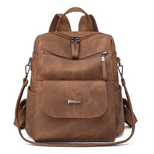 Backpack Purse for Women, PU Leather Back pack, Fashion Anti Theft Backpack, Multipurpose Lightweight Waterproof Purse Shoulder Bag Handbag, Caramel - color: Caramel