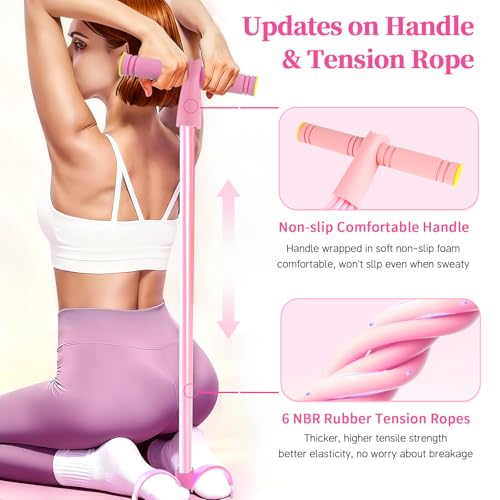 Pedal Resistance Bands with Handles, Upgrade 6-Tubes Elastic Bands for Exercise, Natural Rubber Foot Pedal Resistance Bands, Multifunction Fitness Bands for Abdomen, Waist, Arm, Leg, Pilates - color: Pink