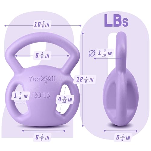 Yes4All Kettlebell, Strength Training Kettlebells for Women, Wide Multi-grip Textured Handle for Home Gym Exercises & Full Body Workout, Single 5–25 lb & Set of 10-15 lb - color: D. 20LB - Purple, style: A. Single