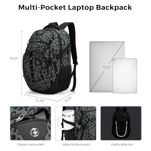 Swissdigital Design Backpack for Men with USB Charging Port SD803-101 - color: Gray Leopard