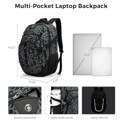 Swissdigital Design Backpack for Men with USB Charging Port SD803-101 - color: Gray Leopard