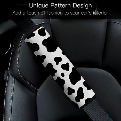 Car Seat Belt Pad Cover, 4-Pack Soft Car Safety Seat Belt Strap Shoulder Pad for Adults and Children, Suitable for Car Seat Belt, Backpack, Shoulder Bag (Cow Pattern) - color: 4 pack cow cover