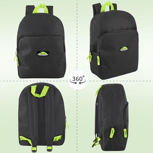 Trail maker 15 Inch Backpack for Kids, Preschool, Elementary & Middle School Students – Spacious Bookbag with Large Front Pocket, Adjustable Straps, Fits up to 13 Inch Laptop (Black Neon) - color: Black