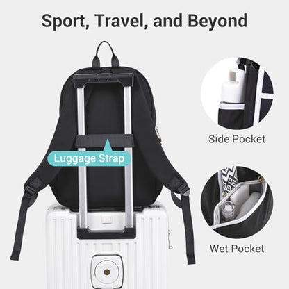 Tennis Bag for Women Girl, Stylish Quilted Tennis Pickleball Racket Backpack Wet Pocket, Women Weekend Bag for Travel - color: Black