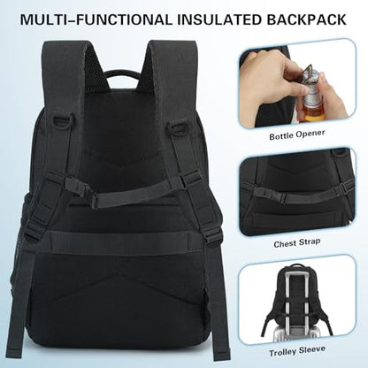 Tactical Double Deck Cooler Backpack for Men, Insulated Cooler Bag with 2 Compartment, 36 Cans Soft Military Insulated Lunch Backpack Waterproof Leakproof for Beach, Camping, Picnic, Hiking - color: Black