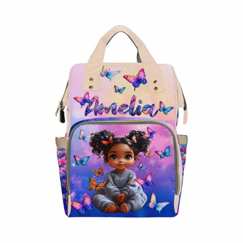 Custom Diaper Bag with Name, Personalized School Bag for Girls Butterfly Pattern, Monogram Nappy Backpack with Thermal Pockets for Adults Kids, Large Capacity Waterproof Diaper Bag, Travel Gifts - color: Color-7