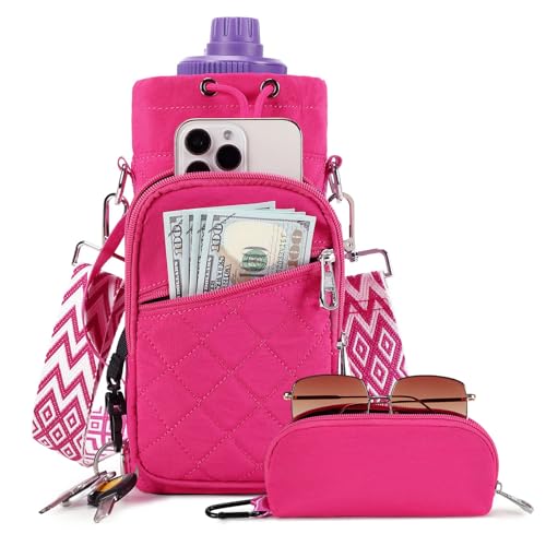 AGLOD Water Bottle Carrier Bag with Strap, Water Bottle Holder Crossbody Bags for Women Men for Walking, Hiking,Cycling - color: Rose Red, size: M(32oz-40oz)
